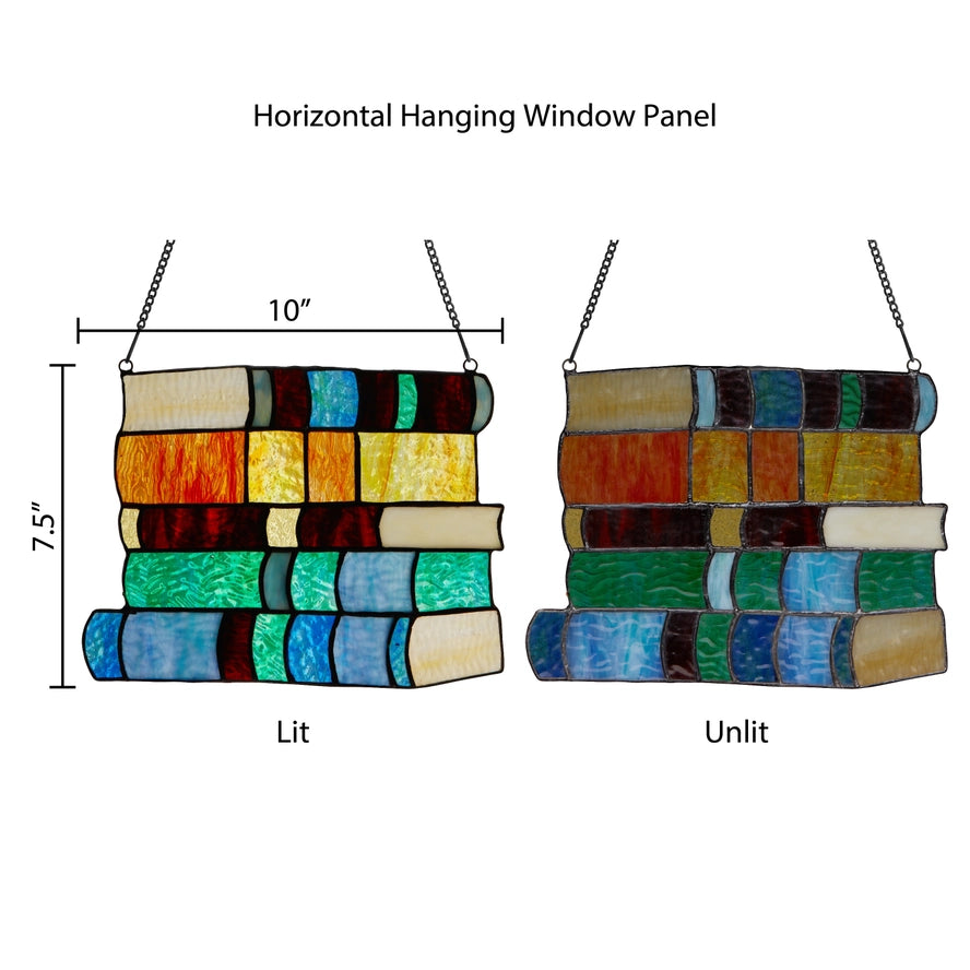 7.5"H Multicolor Stack of Books Stained Glass Window Panel