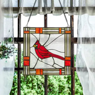 Clara the Cardinal Red Stained Glass Window Panel