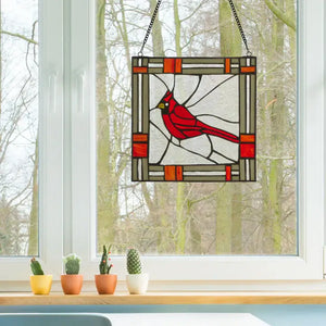 Clara the Cardinal Red Stained Glass Window Panel