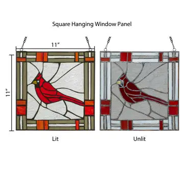 Clara the Cardinal Red Stained Glass Window Panel