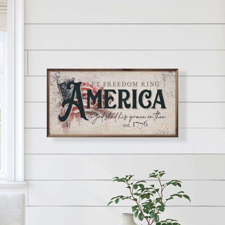 Distressed Let Freedom Ring America Flag Sign Made in the USA