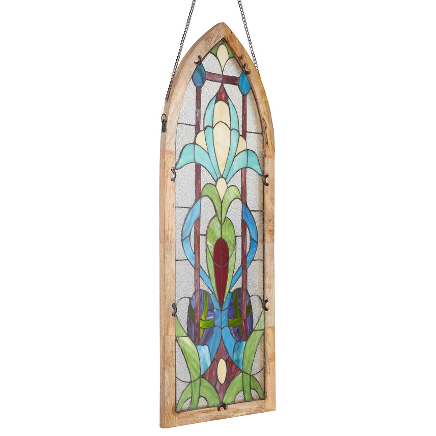 48"H Blue Art Nouveau Stained Glass Window Panel