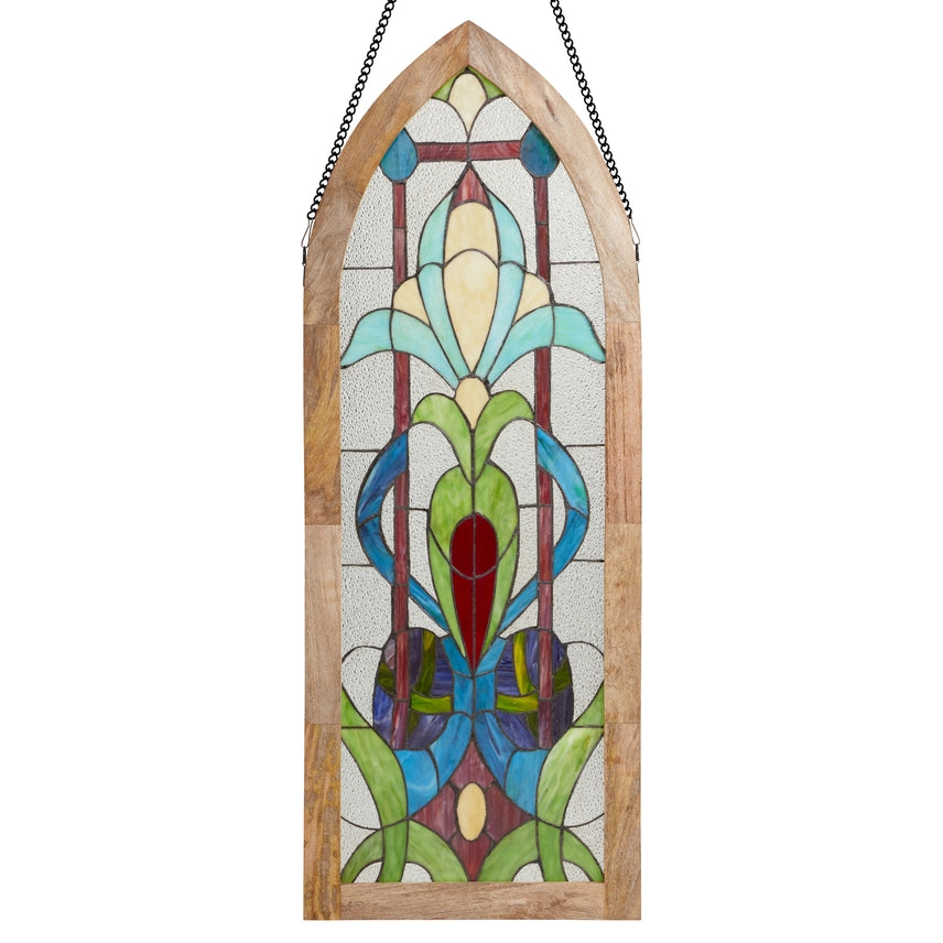 48"H Blue Art Nouveau Stained Glass Window Panel