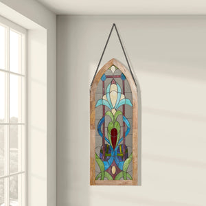 48"H Blue Art Nouveau Stained Glass Window Panel