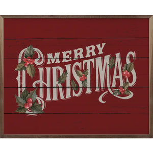 Vintage Merry Christmas Holly Red Sign Made in the USA!