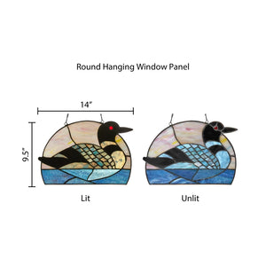 9.5"H Swimming Loon Stained Glass Window Panel