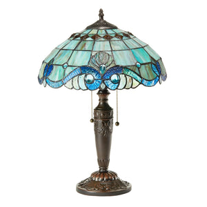 20"H Jasmine Blue & Green Stained Glass Table Lamp