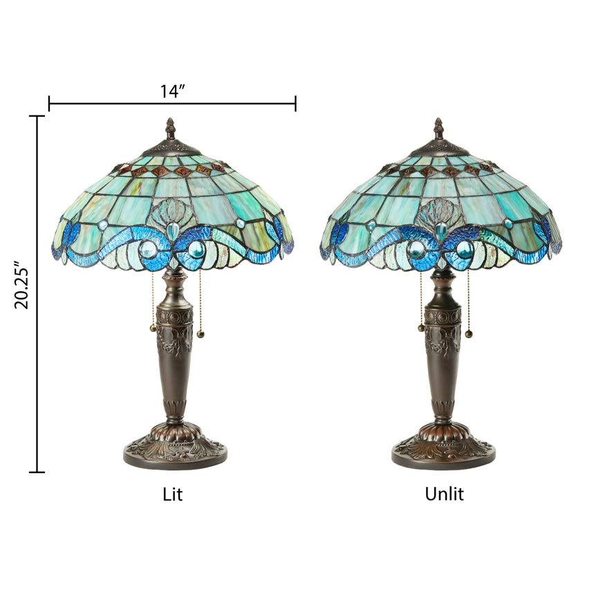 20"H Jasmine Blue & Green Stained Glass Table Lamp