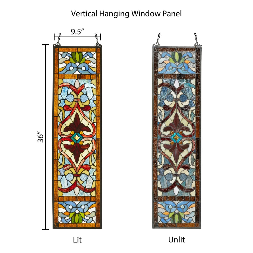 36"H Lani Victorian Red or Blue Stained Glass Window Panel