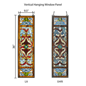 36"H Lani Victorian Red or Blue Stained Glass Window Panel