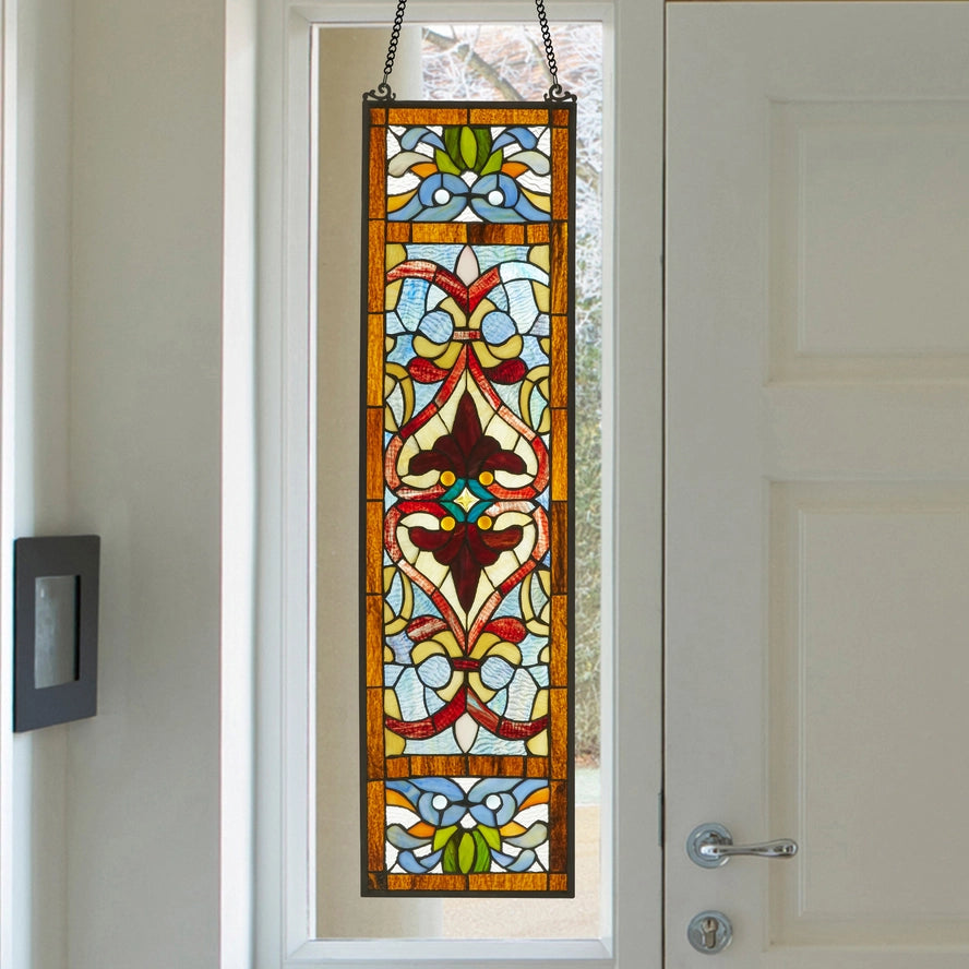 36"H Lani Victorian Red or Blue Stained Glass Window Panel