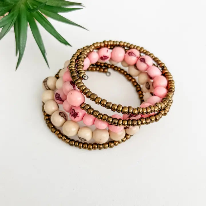 Madison Wrap Bracelet - Cream/Pink