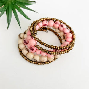 Madison Wrap Bracelet - Cream/Pink