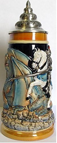 Medieval Horse Riding Knight Fighting a Dragon LE German Beer Stein .5 L Germany