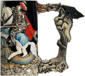 Medieval Horse Riding Knight Fighting a Dragon LE German Beer Stein .5 L Germany
