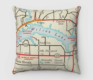 Wilson Lake Alabama Muscle Shoals Map Pillow