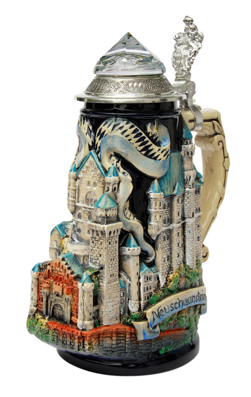 Neuschwanstein Castle 3D Beer Stein with Faceted Crystal Lid