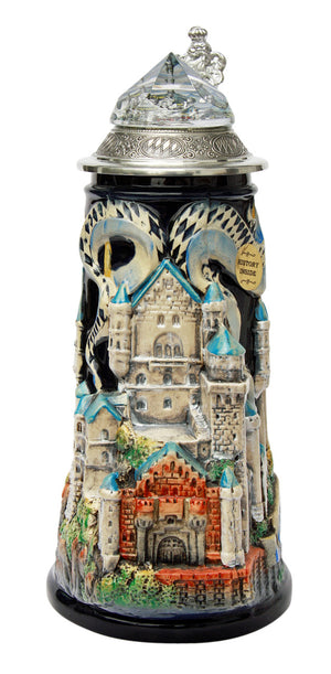 Neuschwanstein Castle 3D Beer Stein with Faceted Crystal Lid