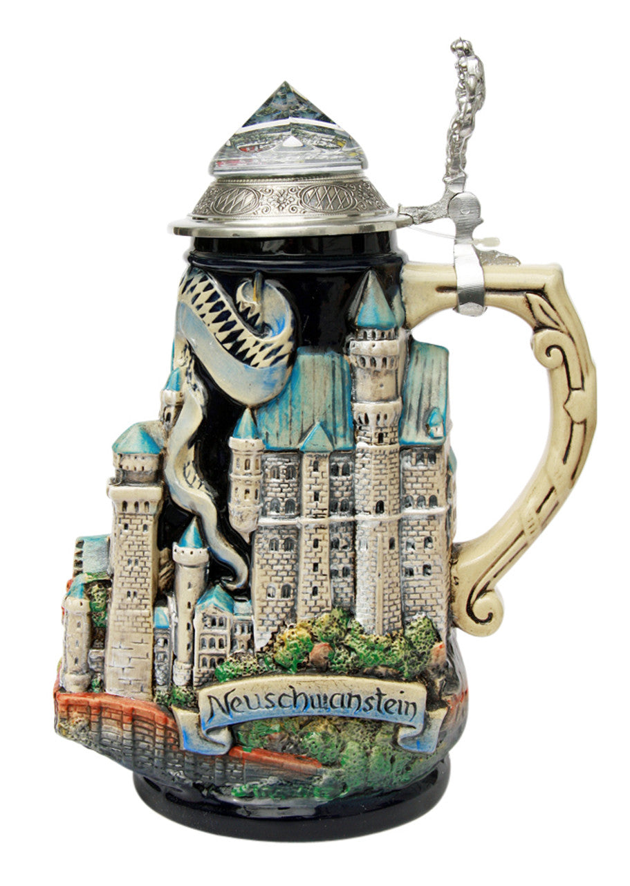 Neuschwanstein Castle 3D Beer Stein with Faceted Crystal Lid