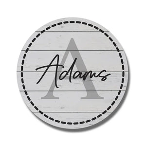 Personalized Last Name and Monogram Whitewash Circle Sign