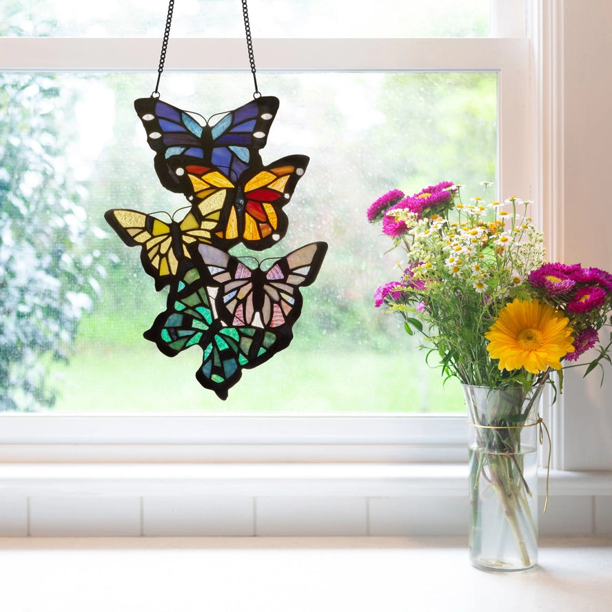 Butterfly Cluster Stained Glass Window Panel