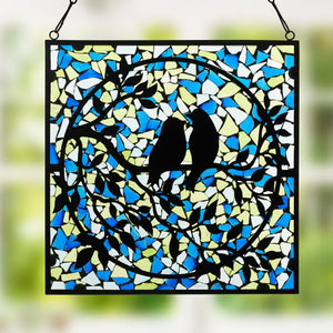 12"W Love Birds Mosaic Stained Glass Window Panel