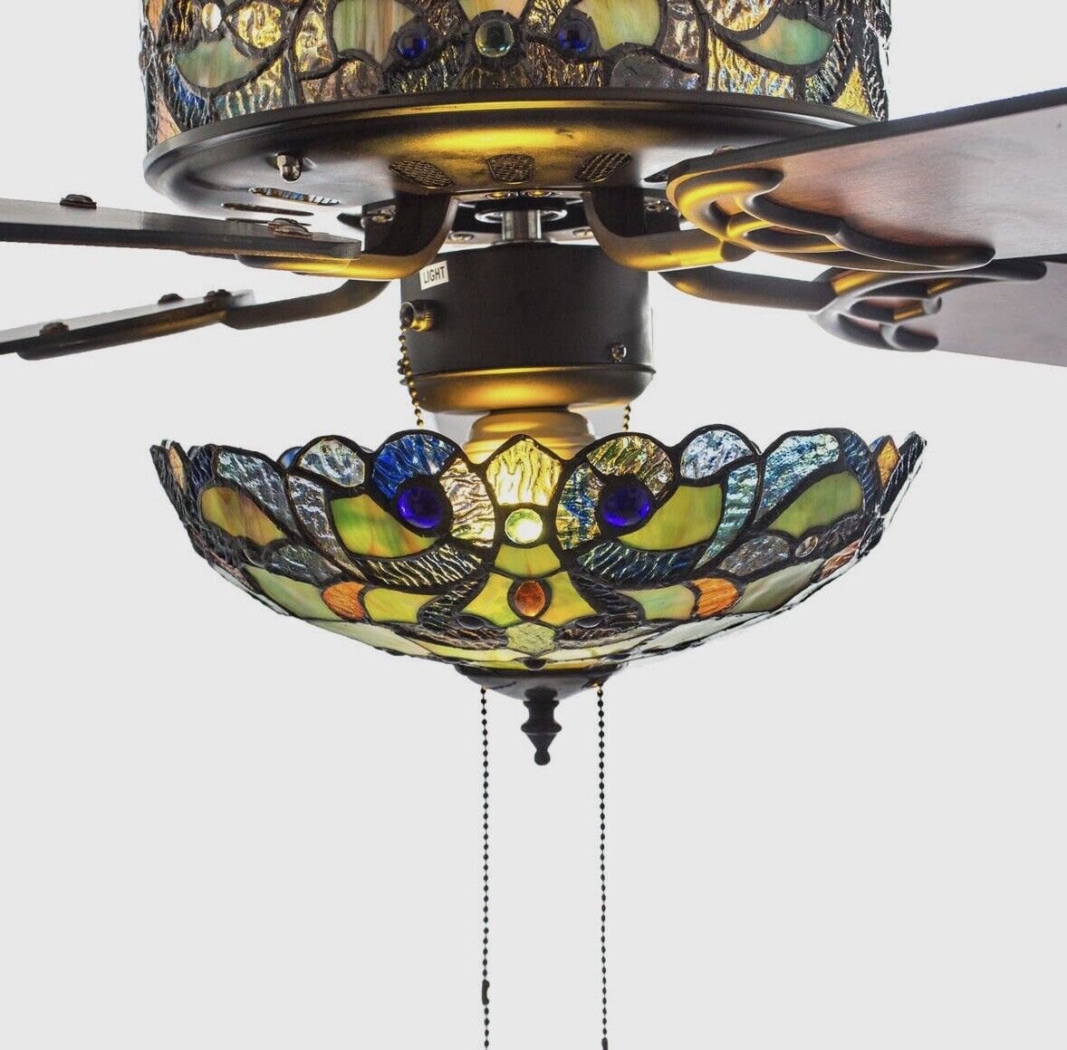 Tiffany themed Style ceiling fan teal and blue 52 inch