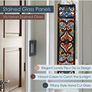 Victorian Style Panel Stained Glass 36 Inch High Red, Blue, Amber