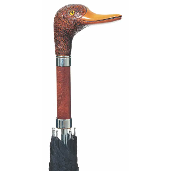 Mallard Duck Handle Self Opening Umbrella with Sheath