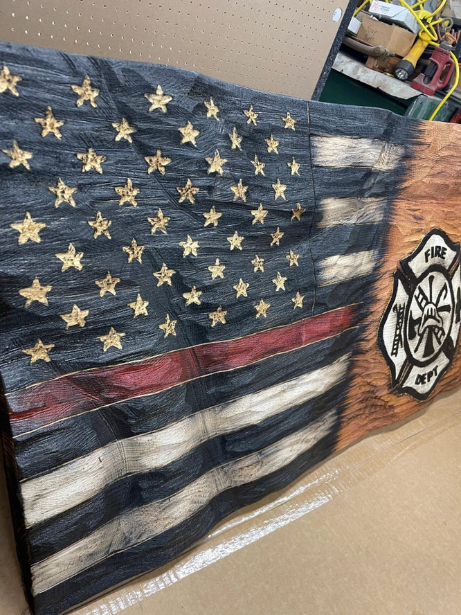 Firefighter Flag Wood Textured Wavy Made in the USA!