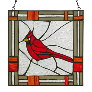 Clara the Cardinal Red Stained Glass Window Panel